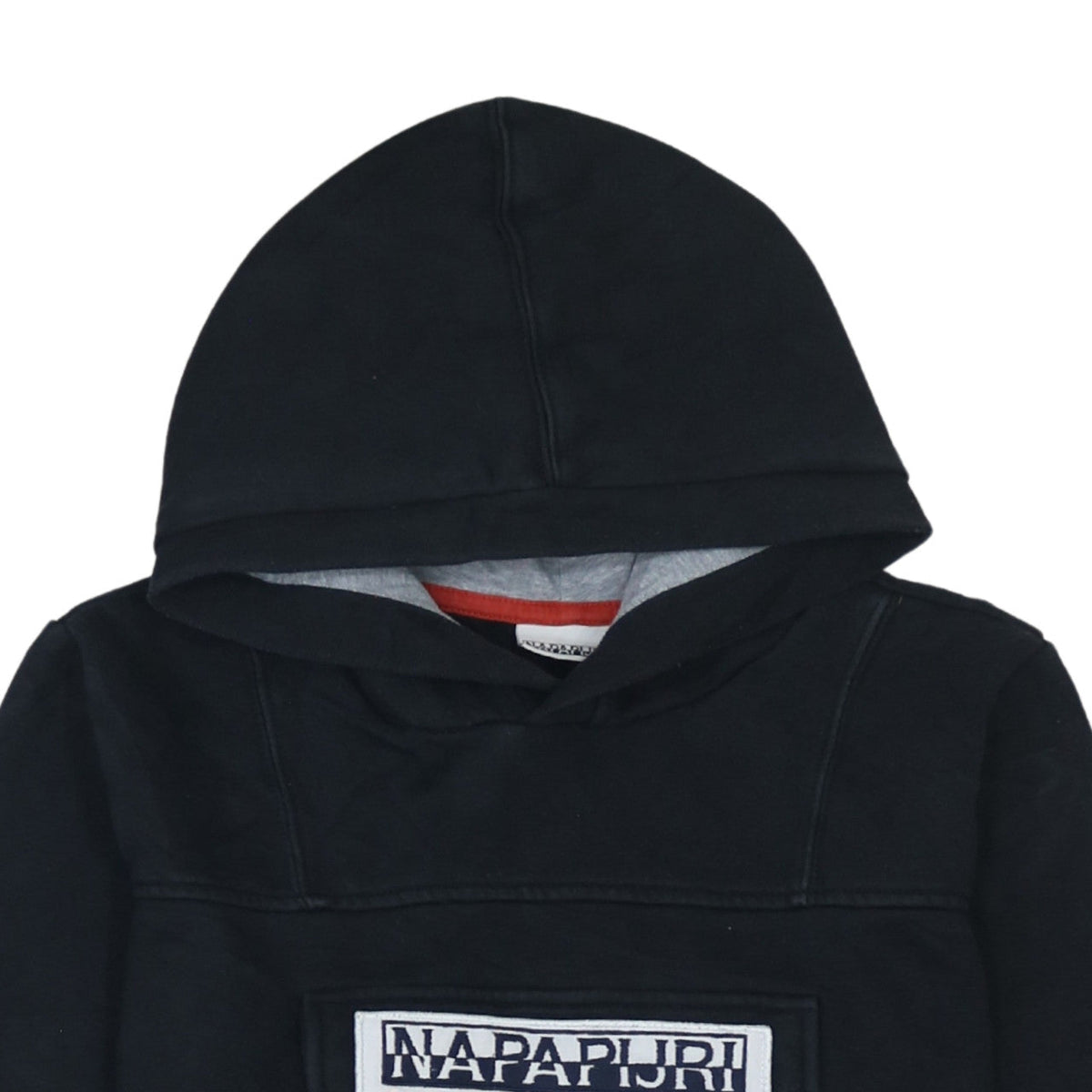 Napapijri Boys Black Hooded Pullover Hoodie Size 16 (170cm) Cotton Blend