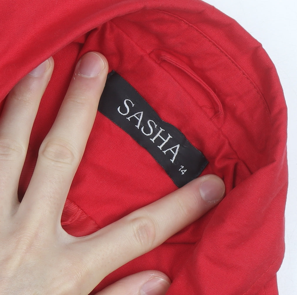 Sasha Women’s Red Trench Coat Size 14 Belted Mid-Length