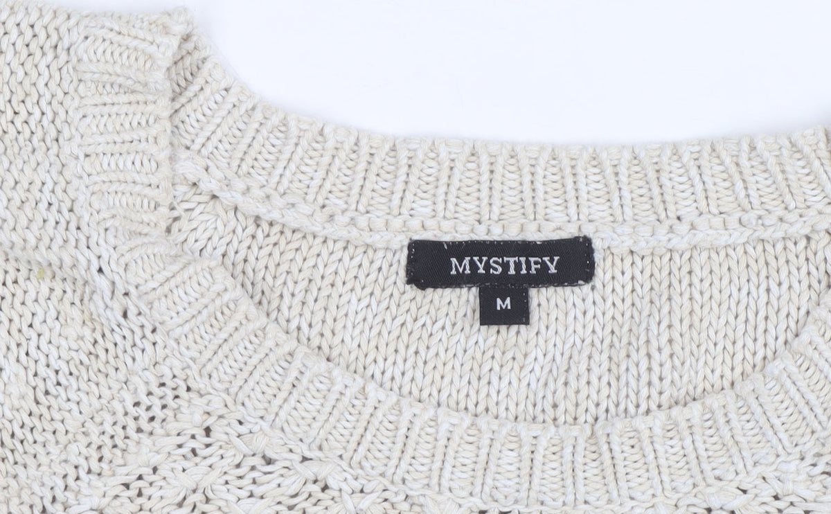 Mystify Womens Beige Knit Pullover Jumper Medium 100% Cotton
