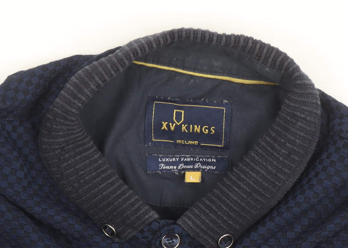 XV Kings Men's Blue Check Polo Shirt Size L Button Collar