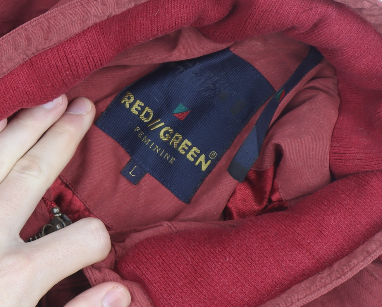 Red/Green Mens Red Toggle Overcoat L Polyester Blend Lined Jacket