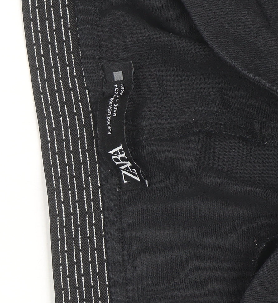Zara Women Black Cropped Stretch Trousers Size 18
