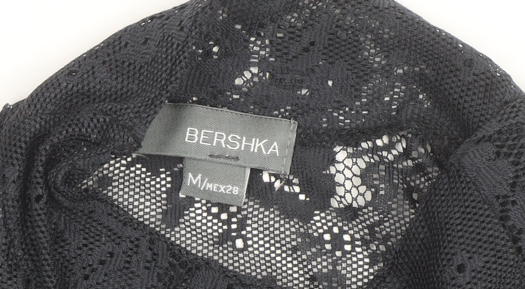 Bershka Women's Black Lace High Neck Short Sleeve Blouse M