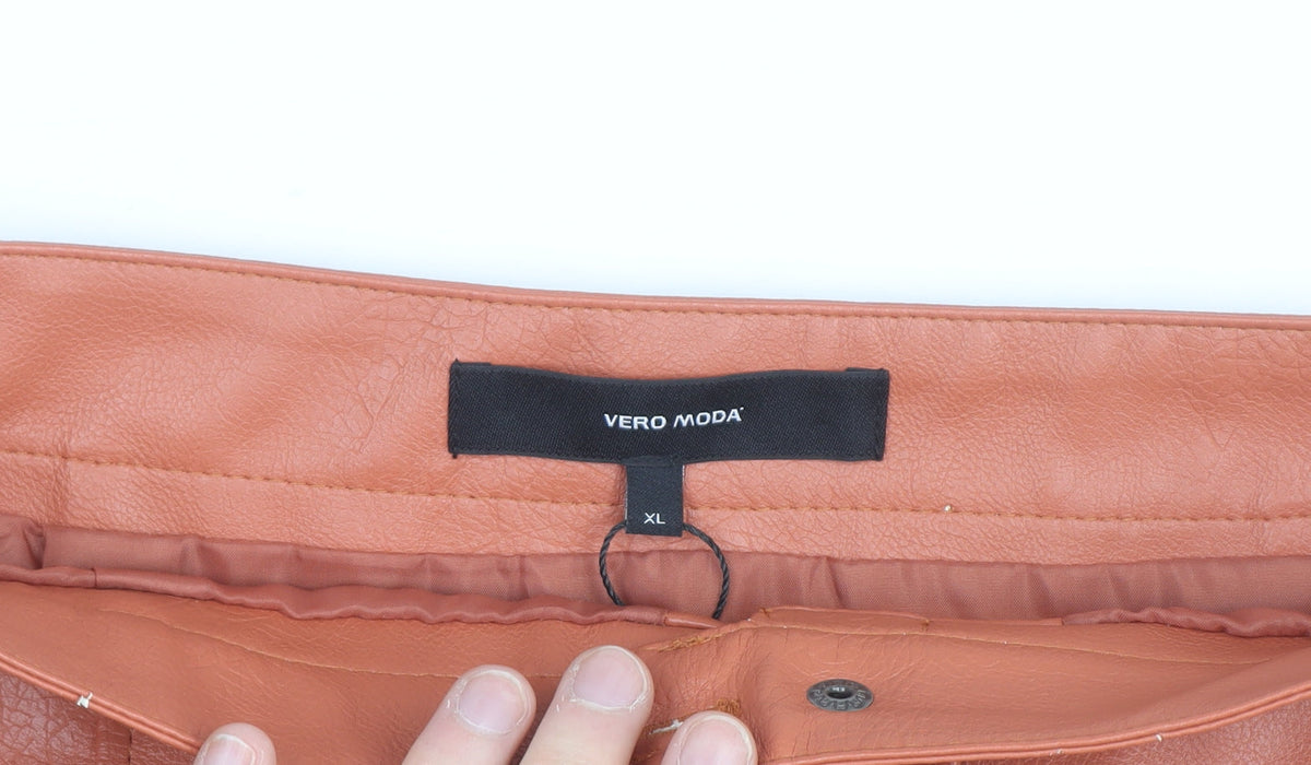 Vero Moda Women’s Orange Faux Leather A-Line Short Skirt XL