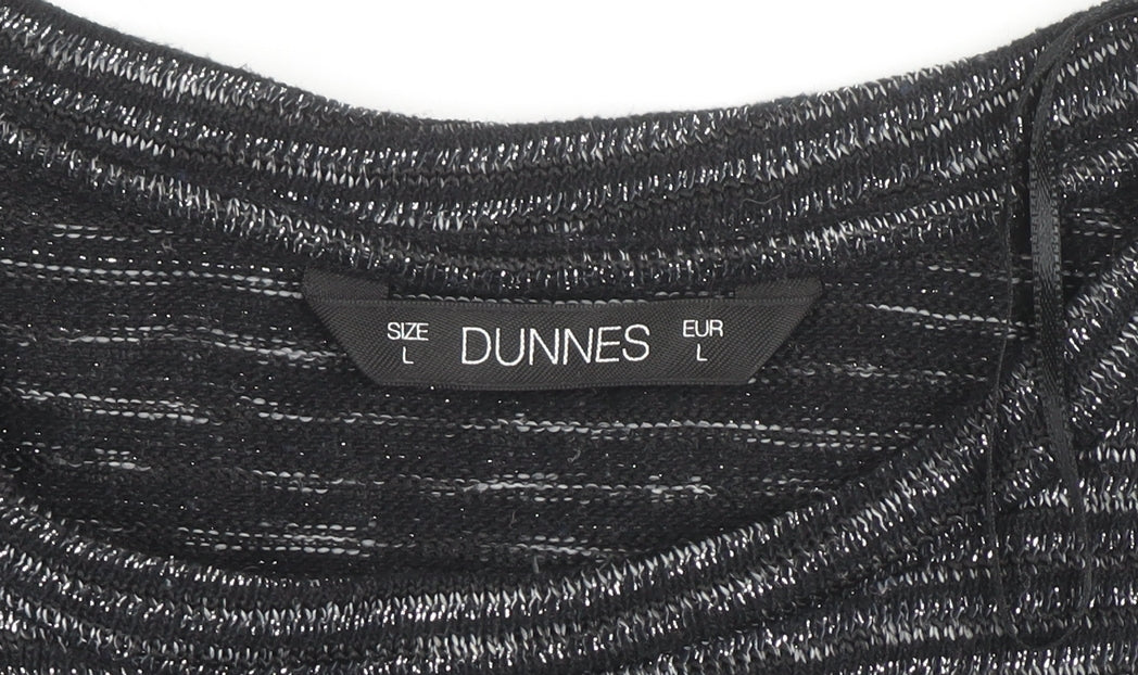 Dunnes Women Black Striped Glitter 3/4 Sleeve Knit Top L
