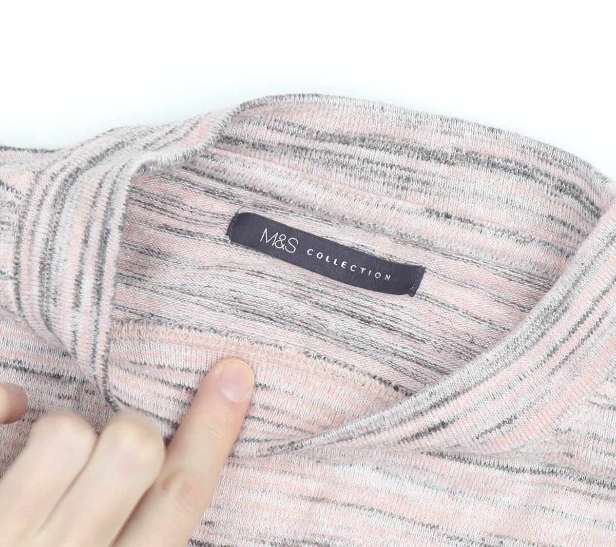 Marks & Spencer Womens Pink Striped Mock Neck Long Sleeve Top Size L