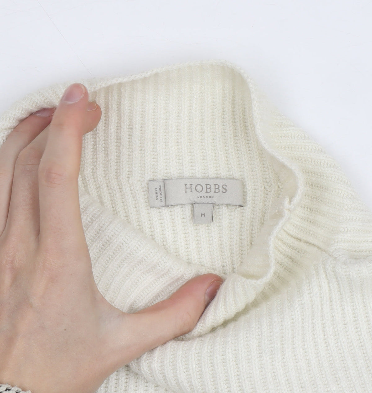 Hobbs Women’s Beige Striped Roll Neck Wool Blend Jumper Size M