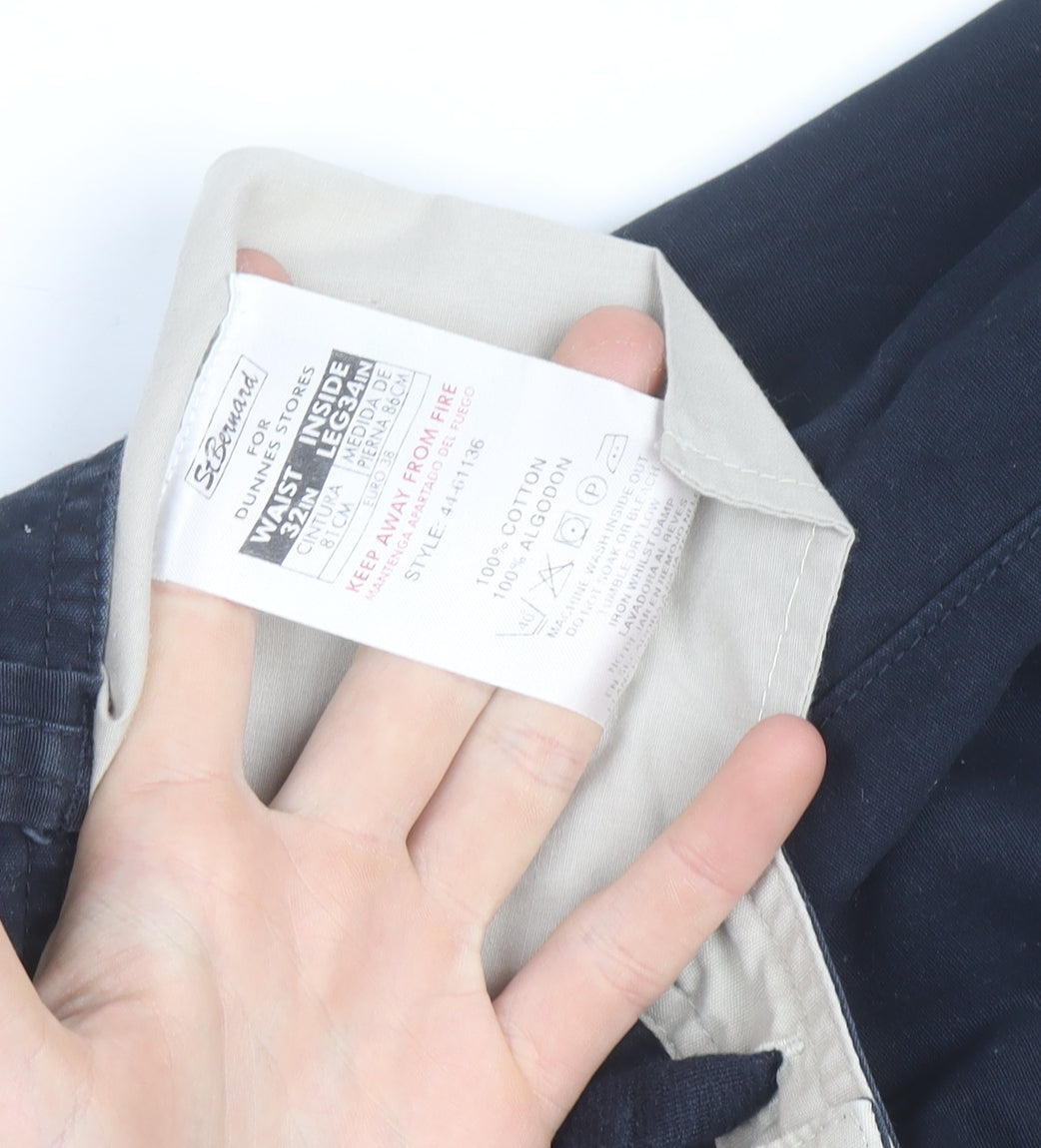 St. Bernard Men's Navy Cargo Cotton Trousers Size 32W 34L