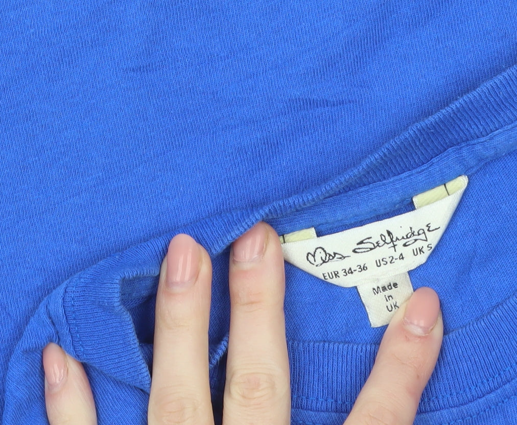 Miss Selfridge Women's Blue Cropped T-Shirt Size S Original Print