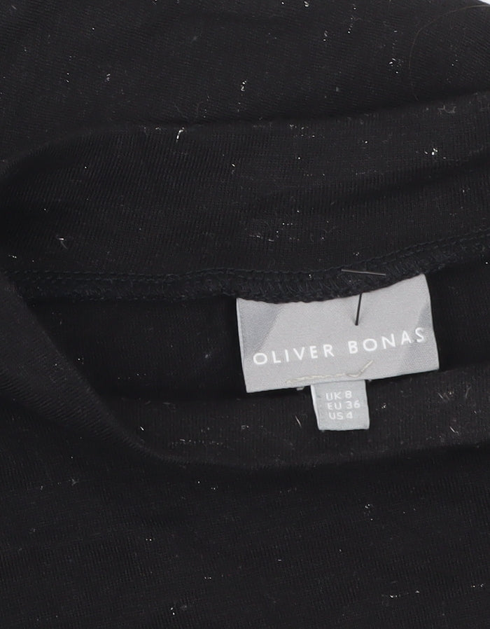 Oliver Bonas Women's Black Cotton Mock Neck T-Shirt Size 8