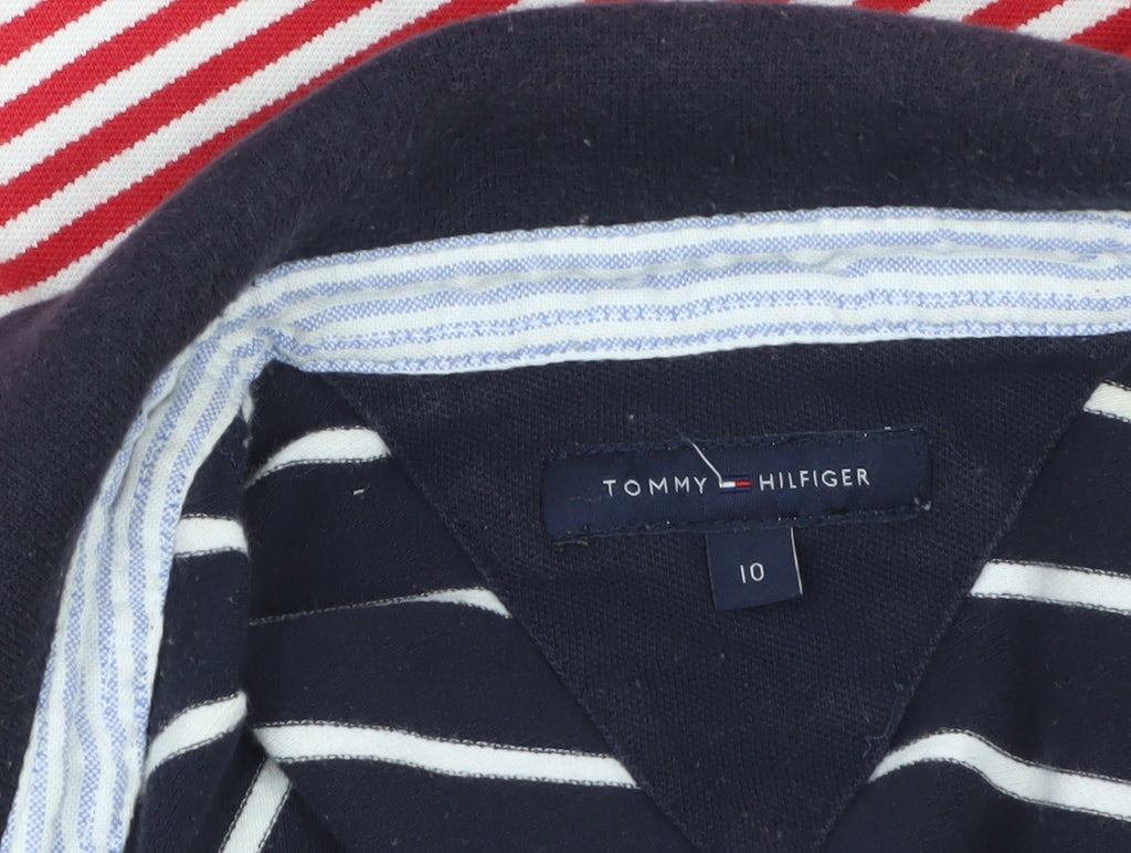 Tommy Hilfiger Boys Red Navy Striped Short Sleeve Polo Shirt 10 Years