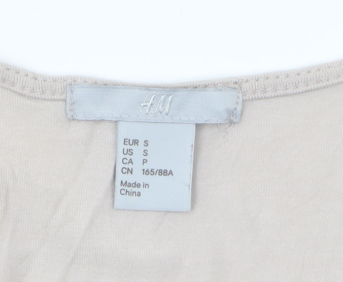 H&M Women's Beige Beaded Scoop Neck Viscose Tank Top Size 8
