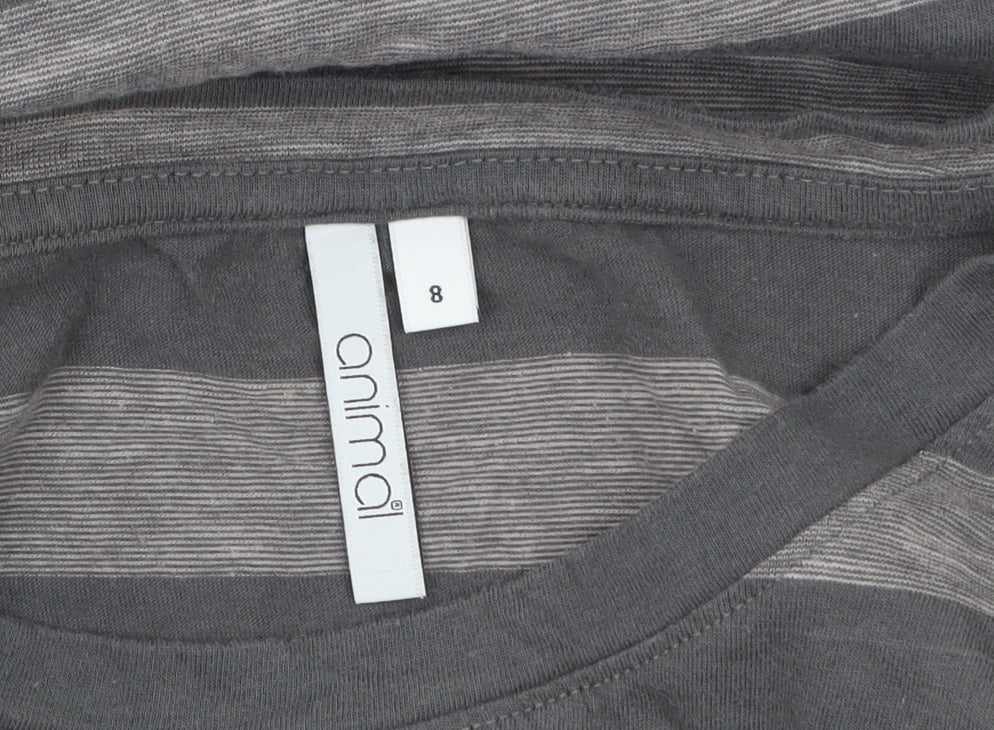 Animal Womens Grey Striped Cotton Crew Neck T-Shirt Size 8