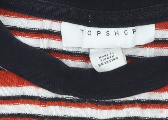 Topshop Women’s Multicoloured Striped Cropped Long Sleeve T-Shirt Size 6