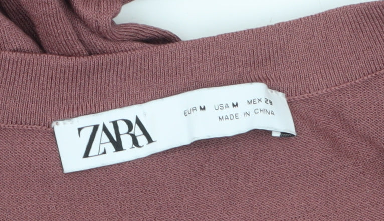ZARA Womens Mauve Henley Jumper Medium Long Sleeve Knit