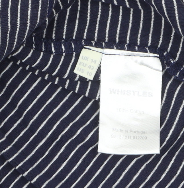 Whistles Women’s Blue Striped Cotton 3/4 Sleeve Jersey T-Shirt Size 14