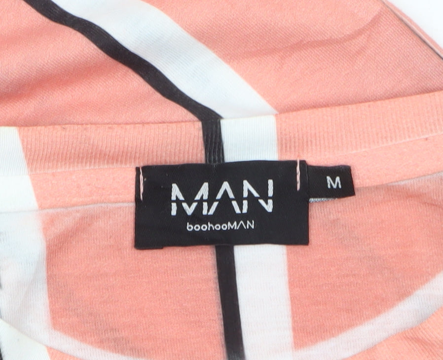 boohooMAN Men's Coral Striped LA Graphic T-Shirt Size M Polyester Crew Neck