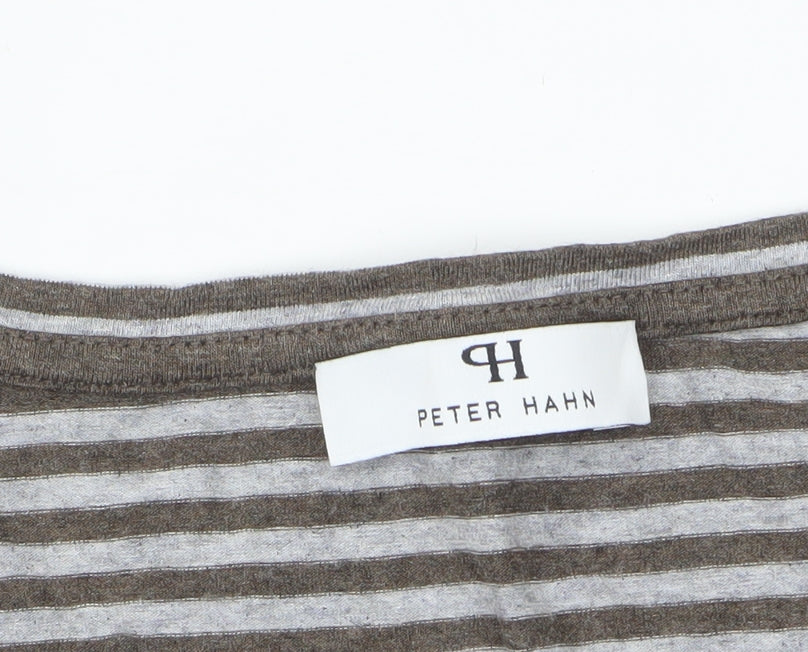 Peter Hahn Women’s Brown Striped Jersey Top Size 10 3/4 Sleeve