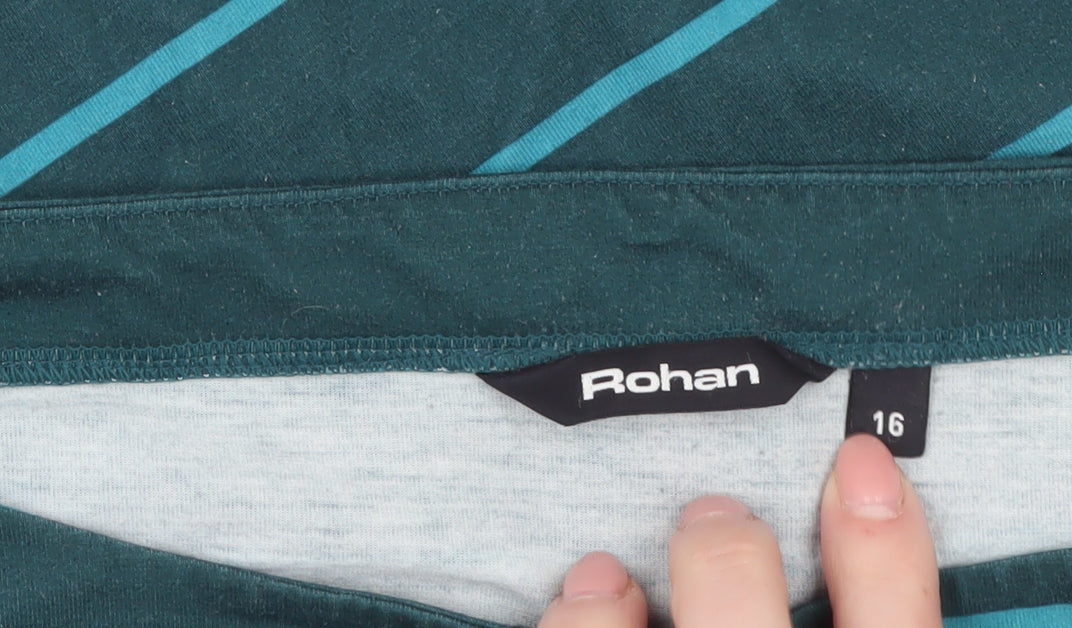 Rohan Women’s Green Striped Boat Neck 3/4 Sleeve T-Shirt Size 16