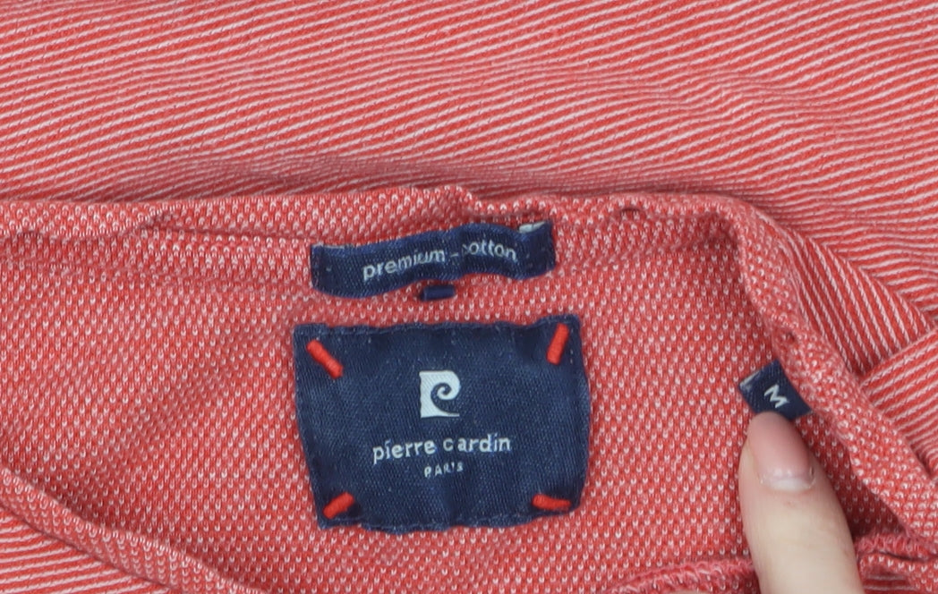 Pierre Cardin Men's Red Striped Cotton Crew Neck T-Shirt M