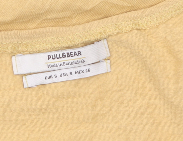 Pull&Bear Womens Yellow Cotton Sleeveless Basic T-Shirt Size 8