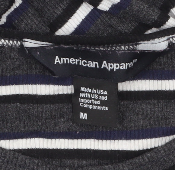 American Apparel Women’s Black Striped Long Sleeve Rayon T-Shirt Size M