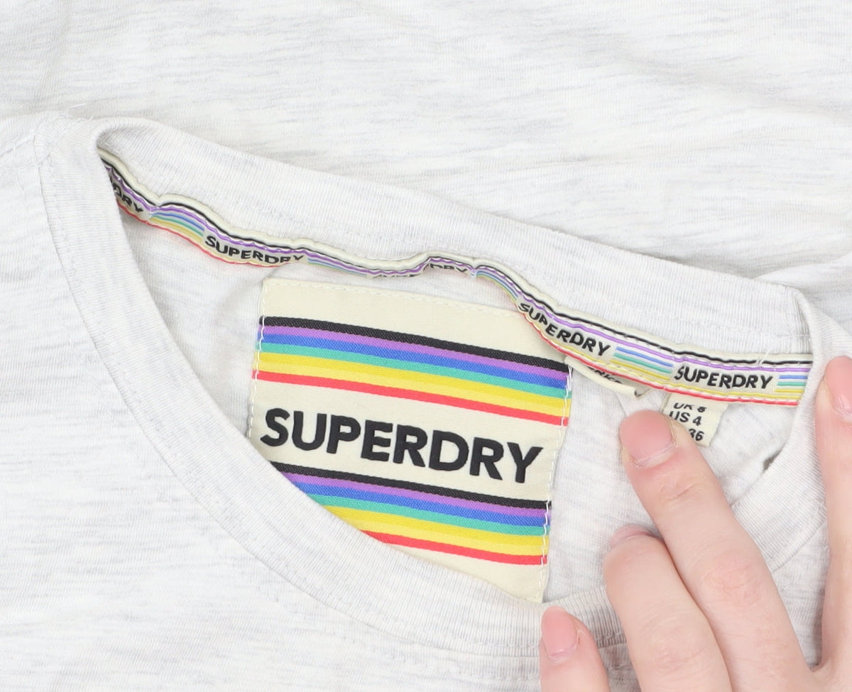 Superdry Womens White Rainbow Logo T-Shirt Size 4 Regular Fit