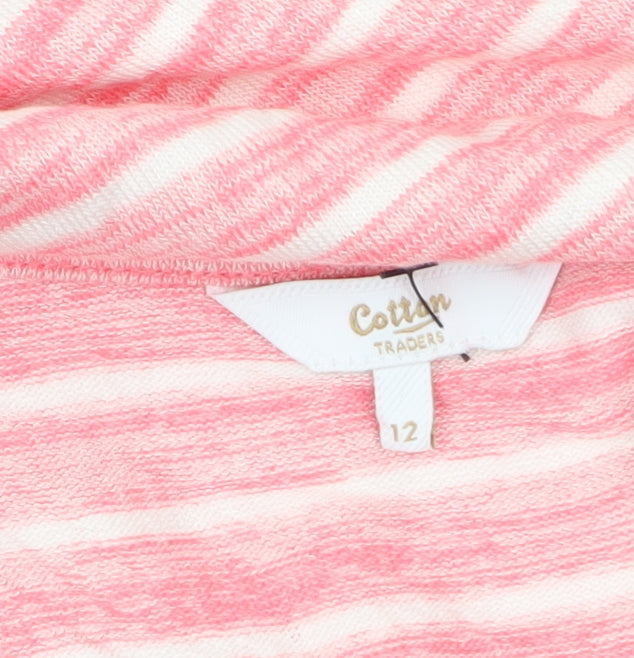 Cotton Traders Women's Pink Striped Tie Front Cropped V-Neck T-Shirt Size 12