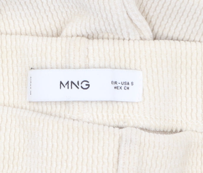 Mango Women Beige Wide-Leg Corduroy Trousers Size S