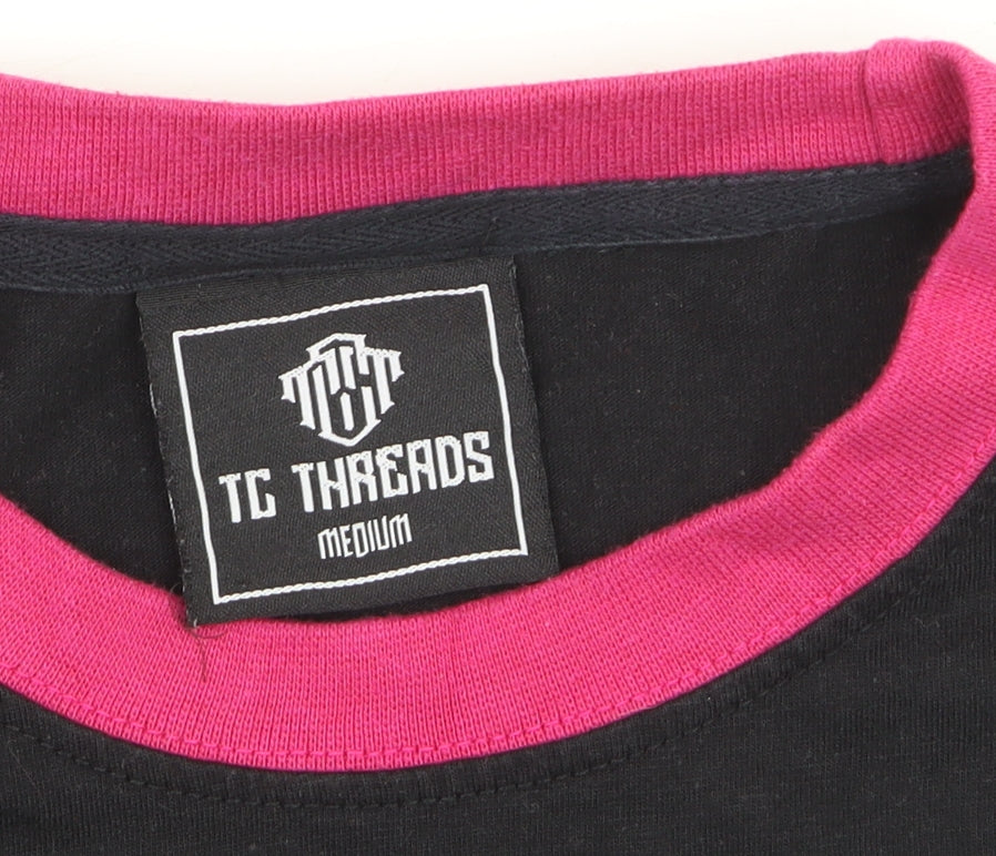 TC Threads Men's Black & Pink Gothic Skull Graphic Cotton T-Shirt Medium