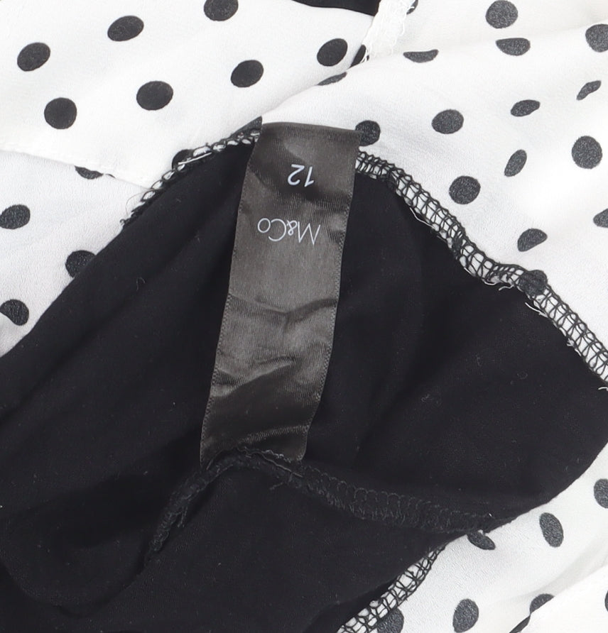M&Co Women’s Black Polka Dot V-Neck Blouse Size 12 Classic Style
