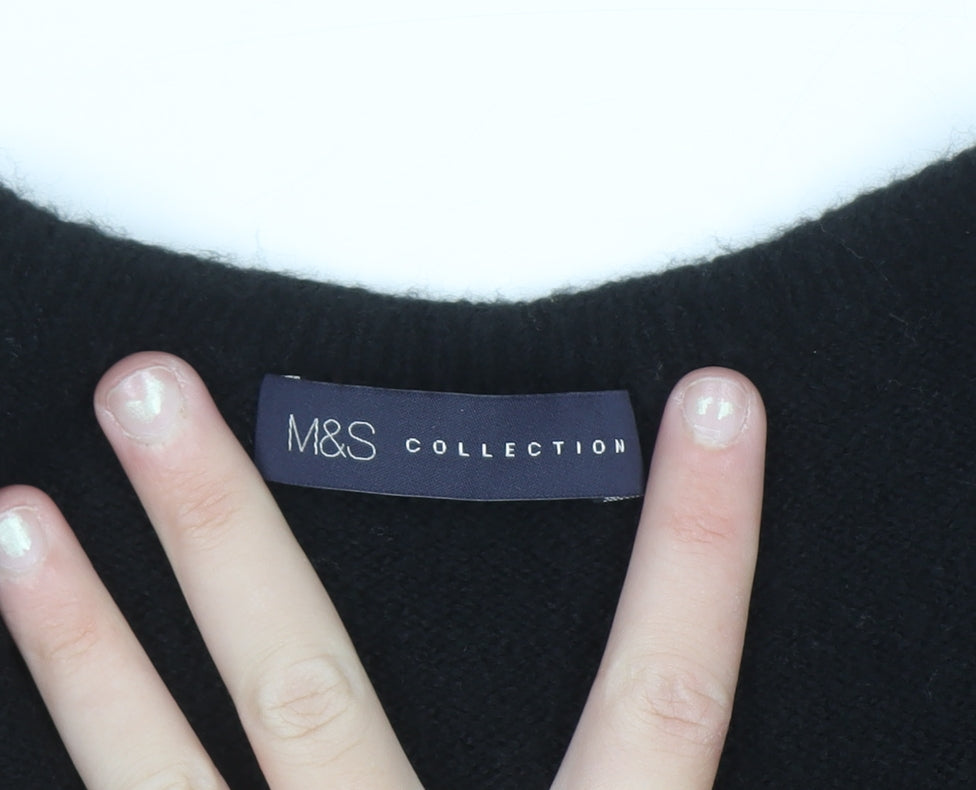 Marks & Spencer Women's Black Beaded V-Neck Jumper Size 10