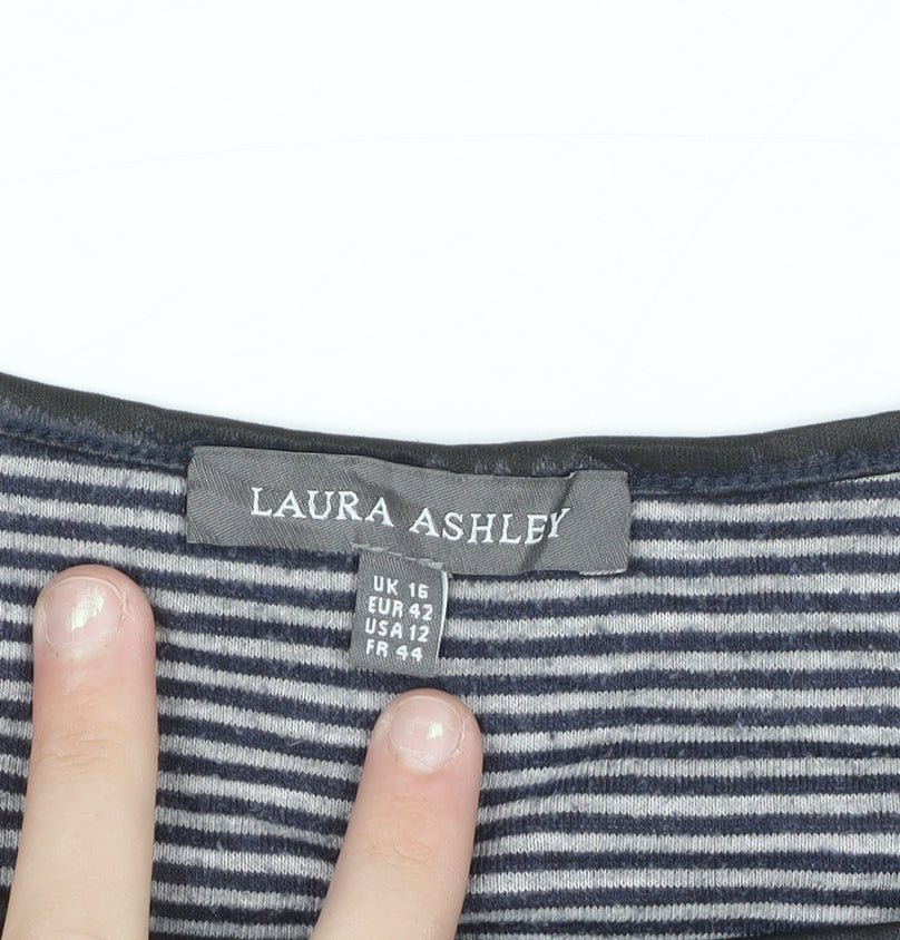 Laura Ashley Women's Blue Striped Boat Neck Long Sleeve Pullover Jumper Size 16