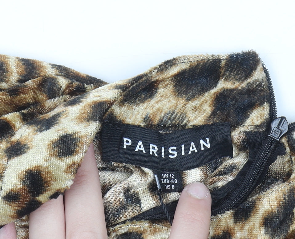 Parisian Women’s Brown Leopard Animal Print Bodycon Dress Size 12