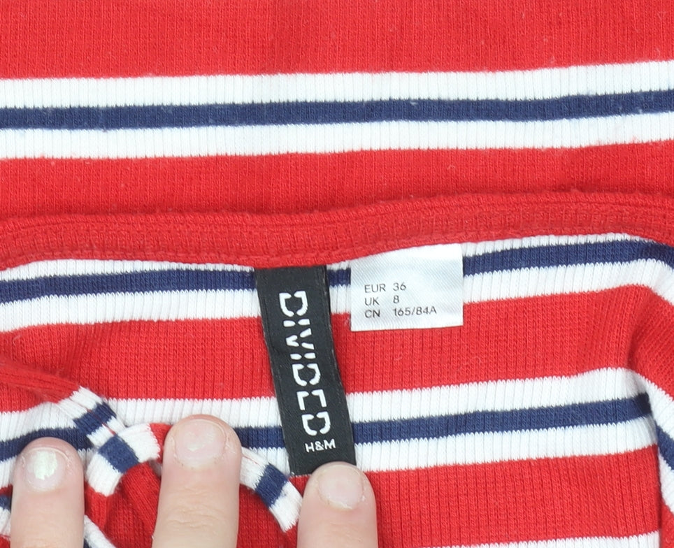 H&M Women Red Striped Bodycon Jersey Dress Size 8