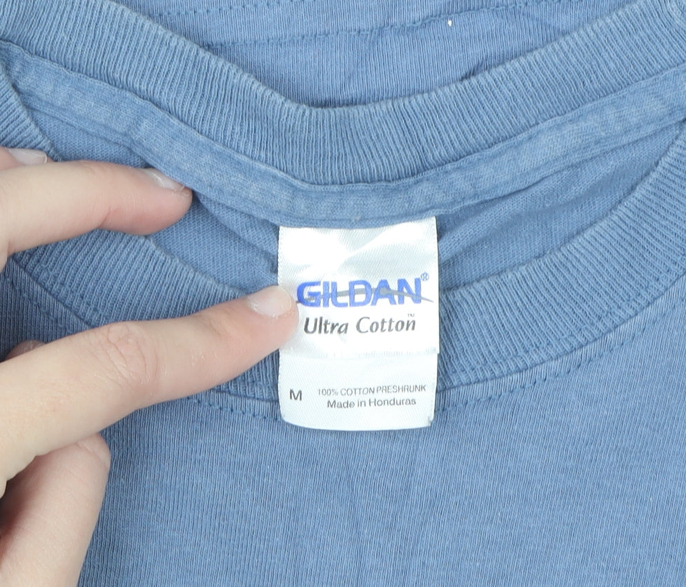 Gildan Men Blue Long Sleeve New York Graphic Cotton Top M