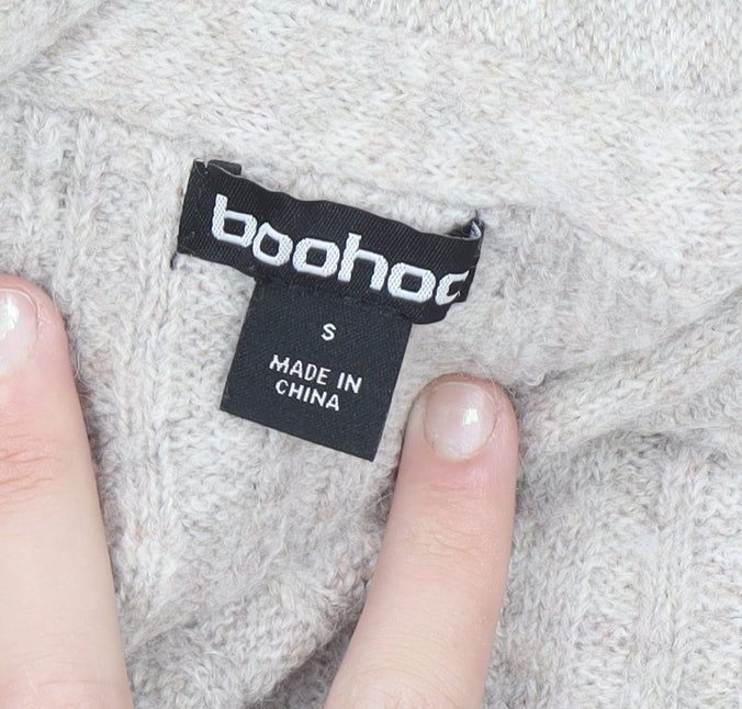 Boohoo Women Beige Cowl Neck Rib Knit Jumper Size S