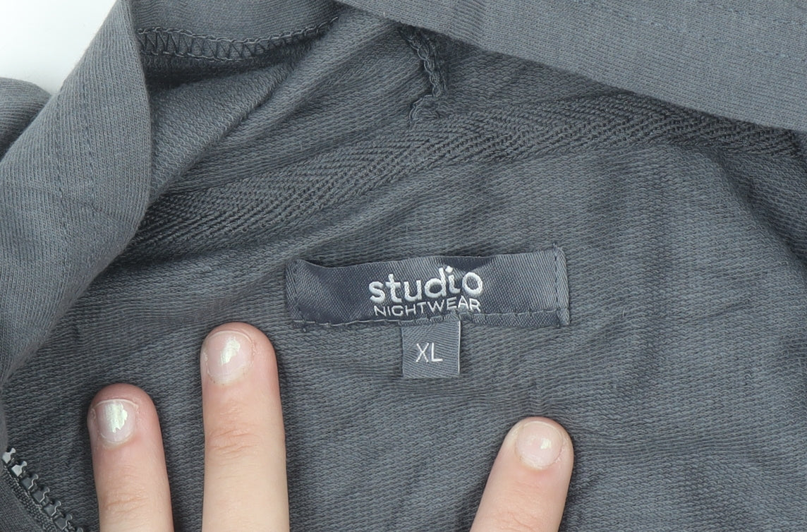 Studio Nightwear Men's Grey Hooded Robe XL Soft Cotton Blend Zip Up