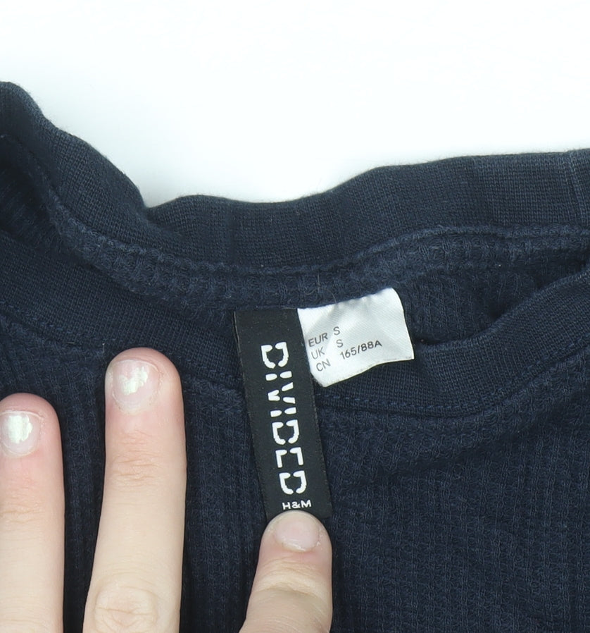 H&M Divided Women's Blue Waffle Knit Long Sleeve Pullover Jumper Size S