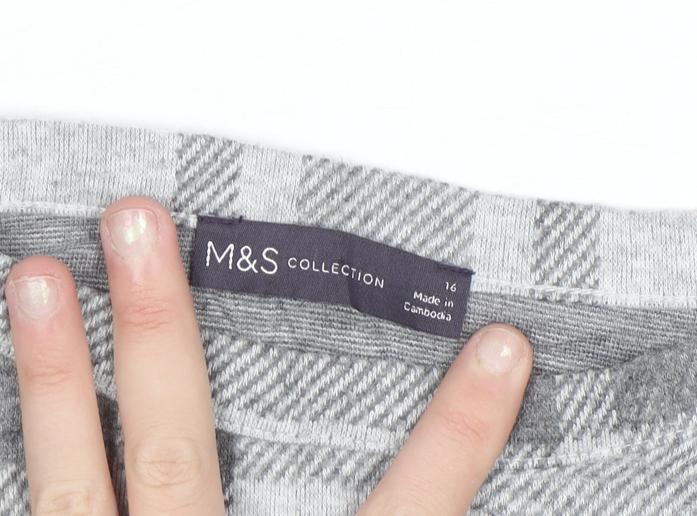 Marks & Spencer Women Grey Check Knit Pullover Jumper Size 16