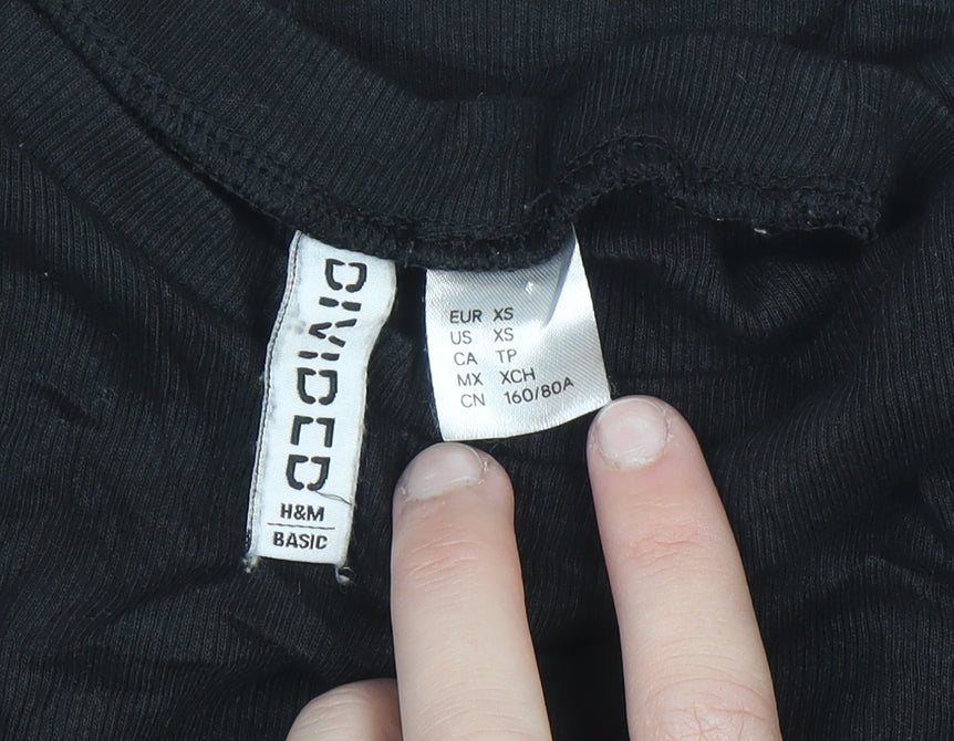 H&M Women Black XS Bodycon Short Sleeve Jersey Dress