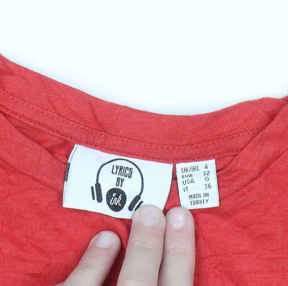 Lyrics by Ink Women's Red Cotton Music Print T-Shirt Size 4
