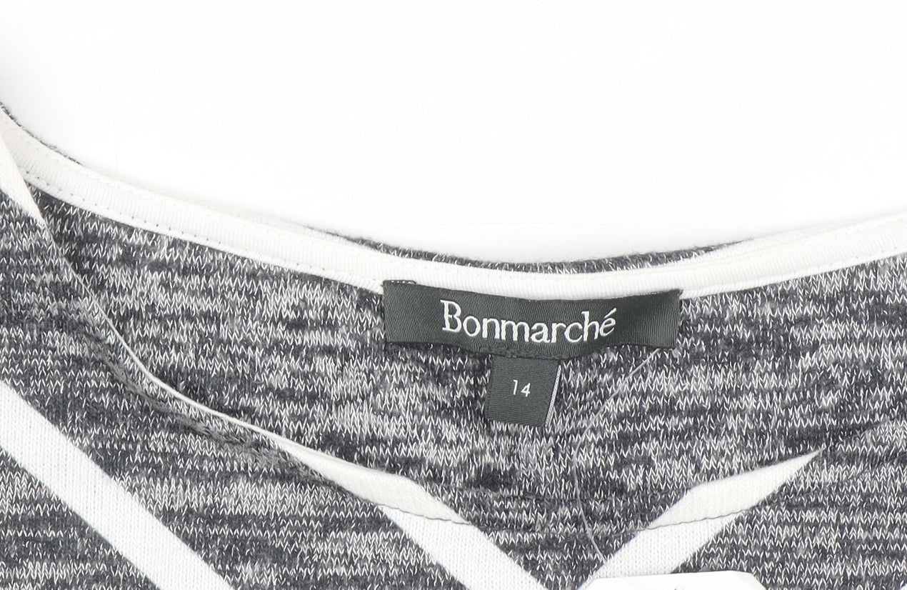 Bonmarché Women Grey Striped Boat Neck Pullover Jumper Size 14