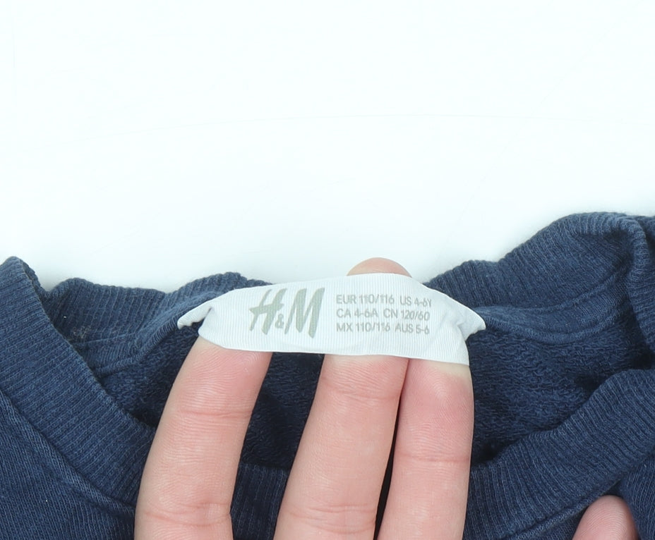 H&M Boys Blue Tiger Embroidered Pullover Sweatshirt 5-6 Years