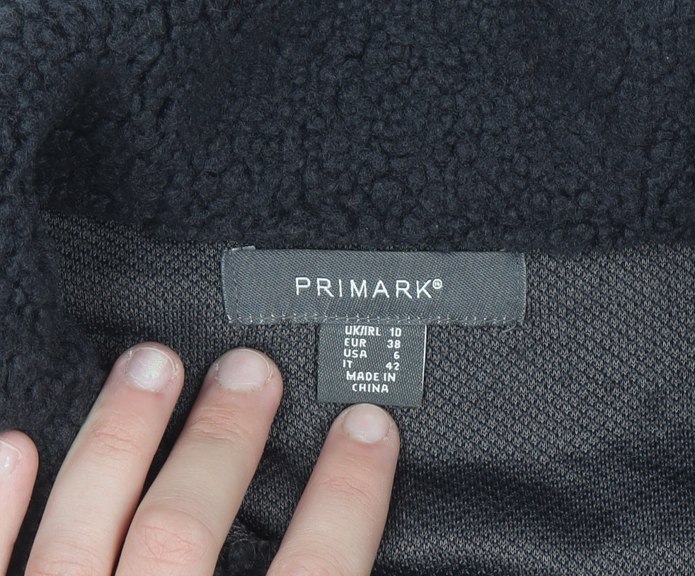 Primark Women's Black Long Fleece Coatigan Size 10 Button Front