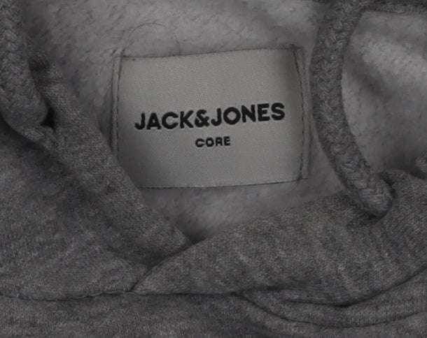 Jack & Jones Mens Grey Blue Pullover Hoodie Size M Logo Print