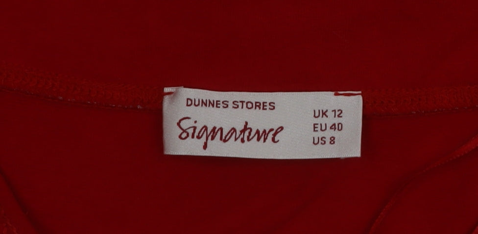 Dunnes Stores Signature Red Women’s Size 12 Beaded V-Neck 3/4 Sleeve Blouse