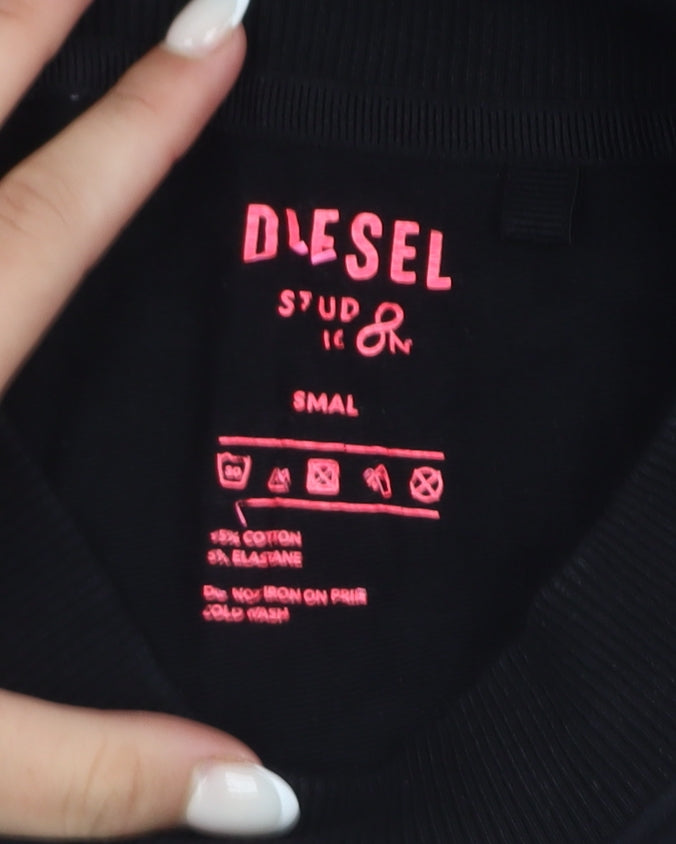 Diesel Womens Black Small Crew Neck Pullover Sweatshirt