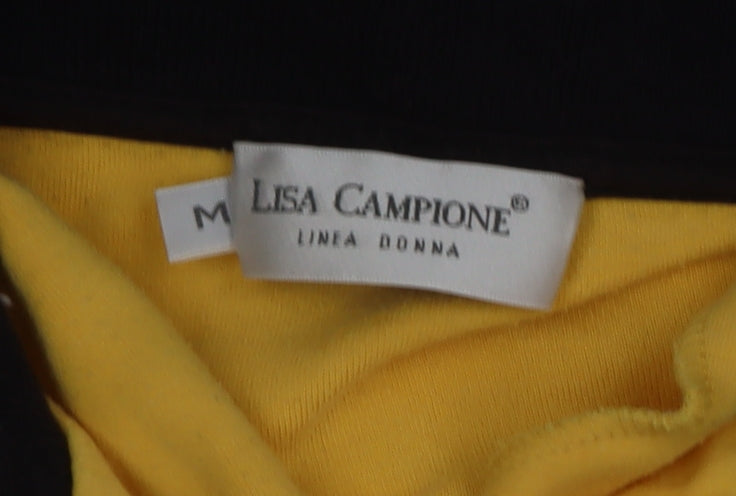 Lisa Campione Yellow & Navy Striped Long Sleeve Polo Shirt M