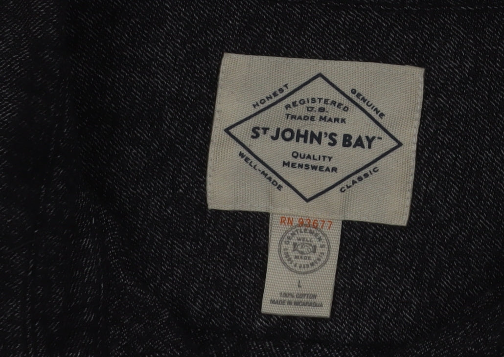 St John's Bay Men's Grey Cotton Long Sleeve Flannel Shirt Size L